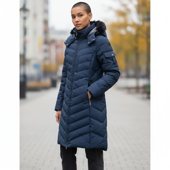 Eddie Bauer Sun Valley Down Parka Coat Women's XXL Navy Blue Puffer Hood NWOT - Picture 4 of 13